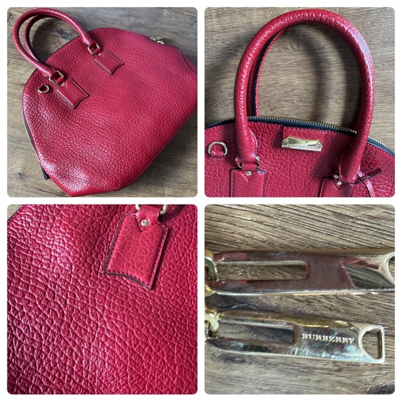 BURBERRY-AUTHENTIC (Preowned) Large Red Leather Handbag with Gold Hardware - Picture 5 of 16
